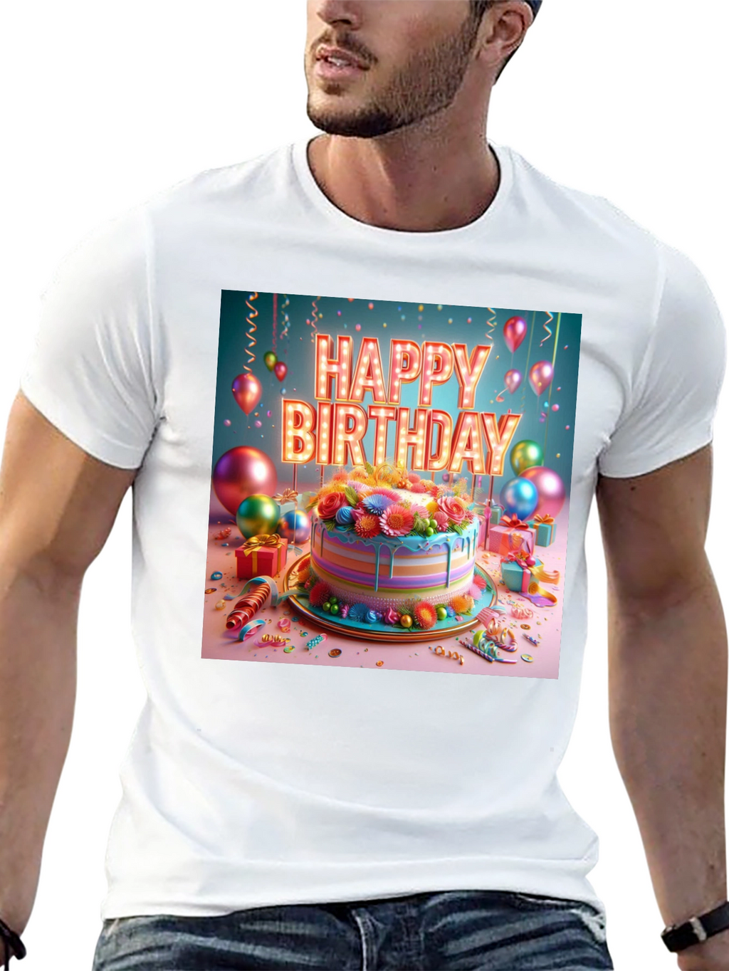 Happy Birthday Cake Graphic Tee - Festive Style!