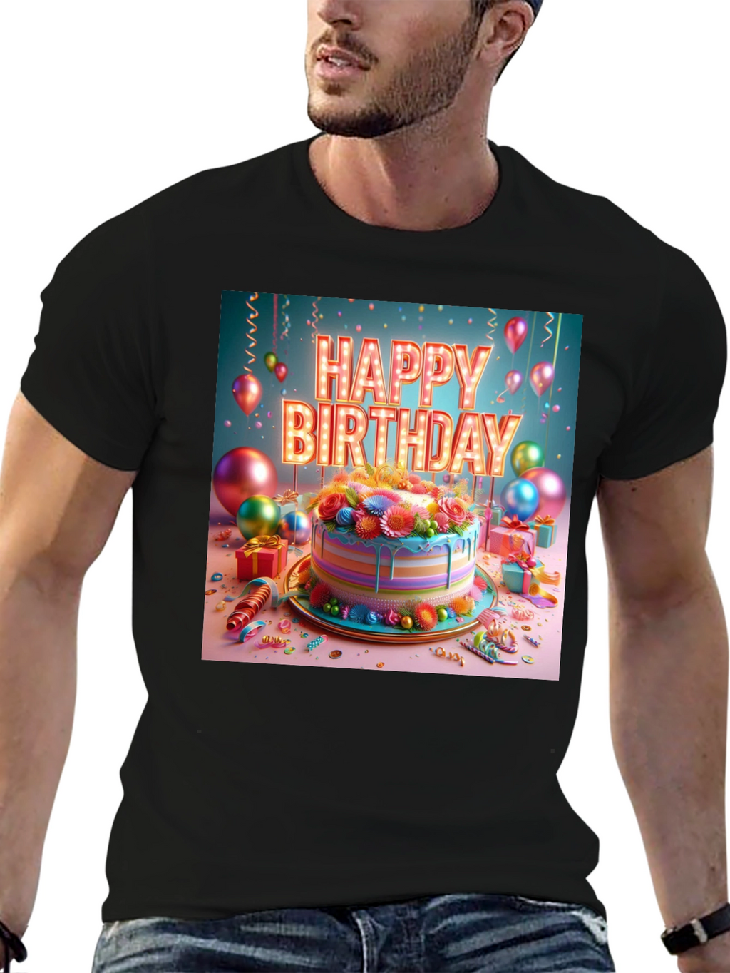 Happy Birthday Cake Graphic Tee - Festive Style!
