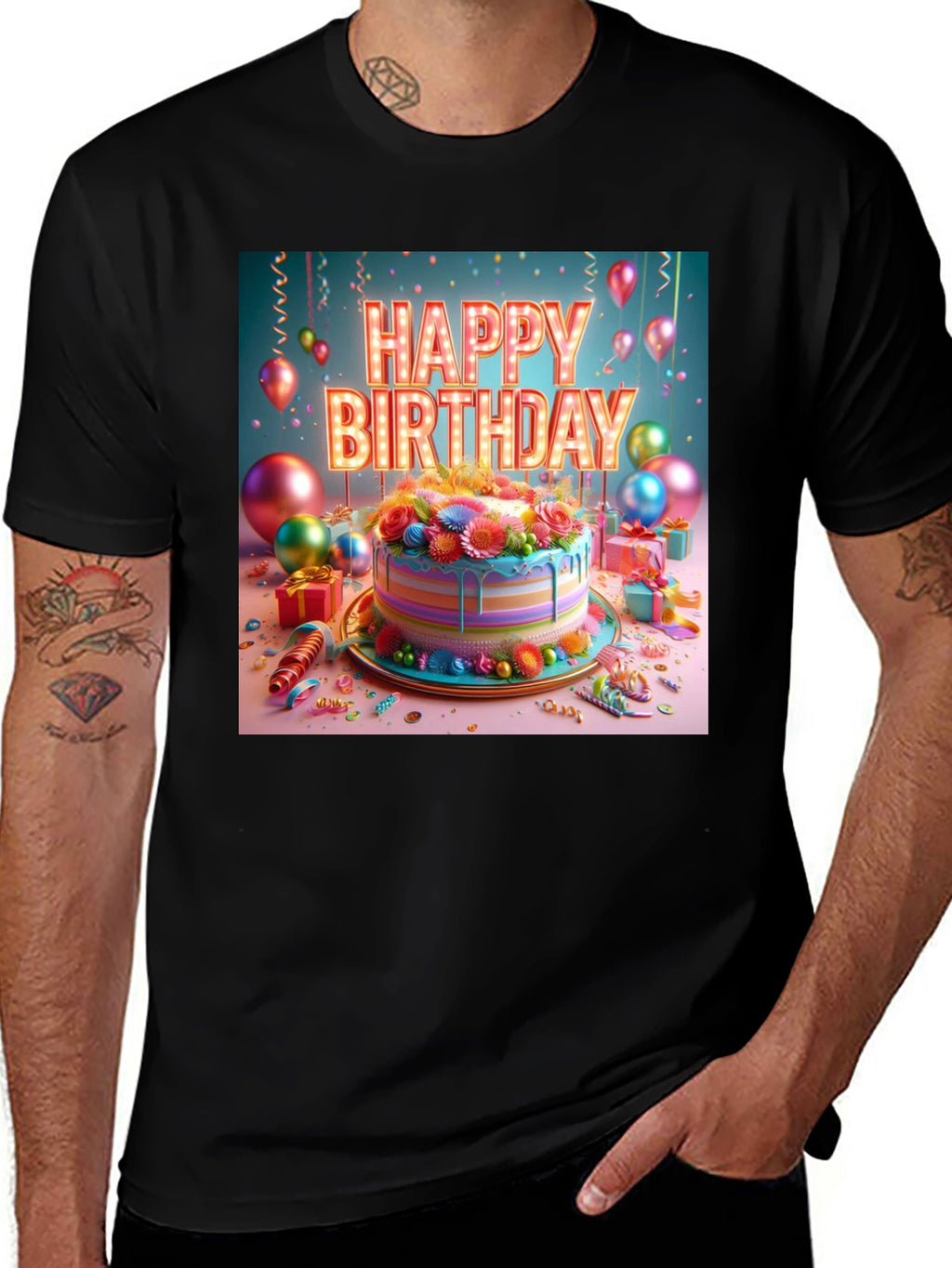 Happy Birthday Cake Graphic Tee - Festive Style!