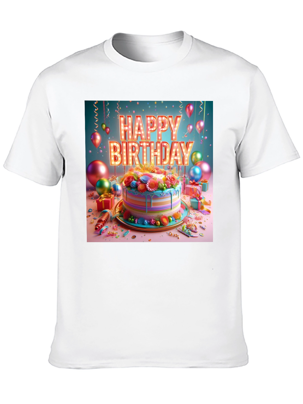 Happy Birthday Cake Graphic Tee - Festive Style!
