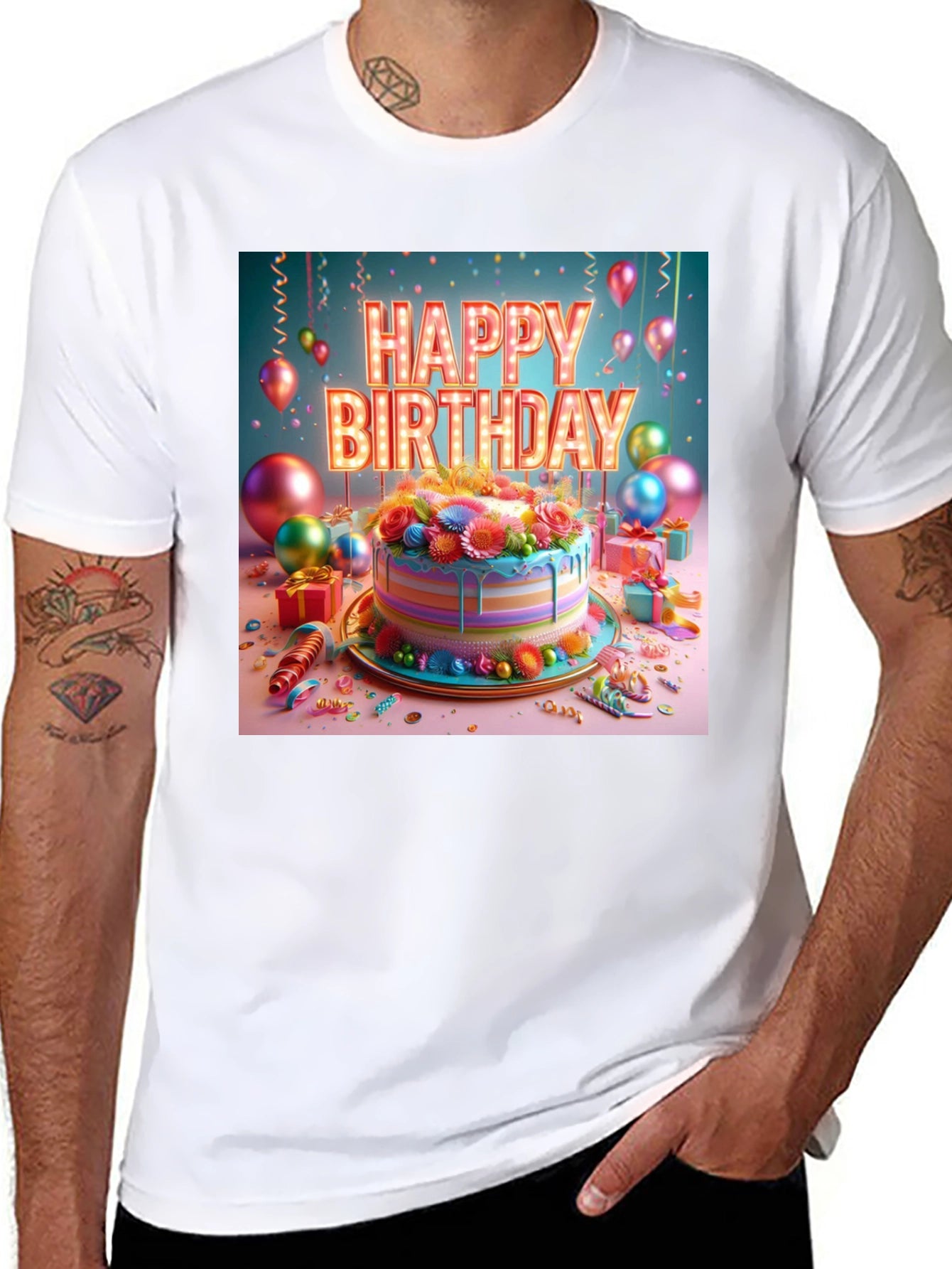 Happy Birthday Cake Graphic Tee - Festive Style!