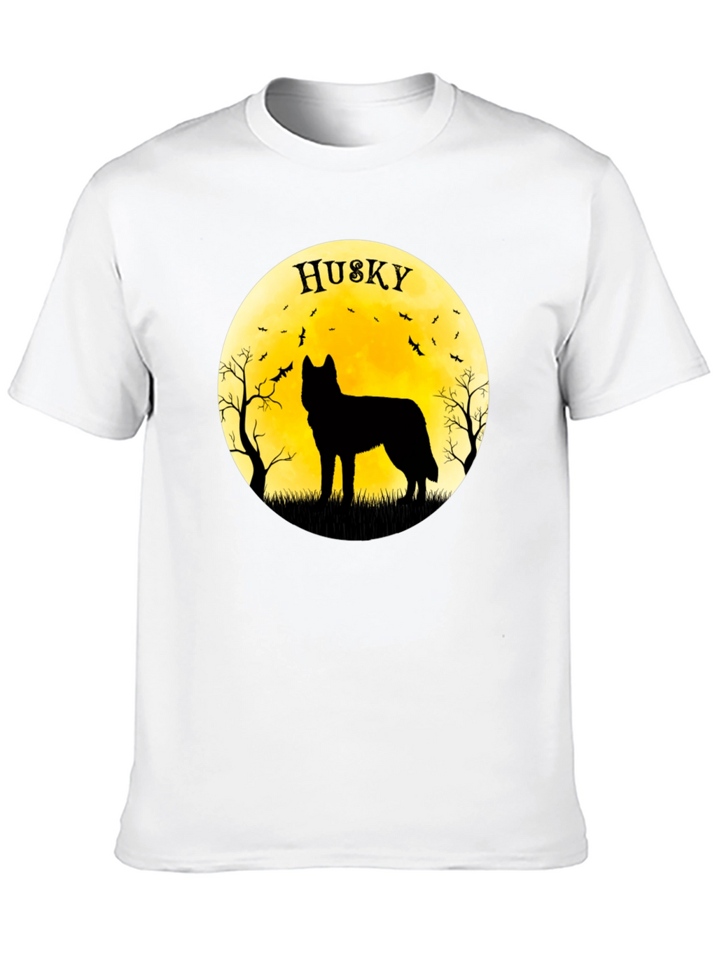 Husky Silhouette T-Shirt - Halloween Moon Design