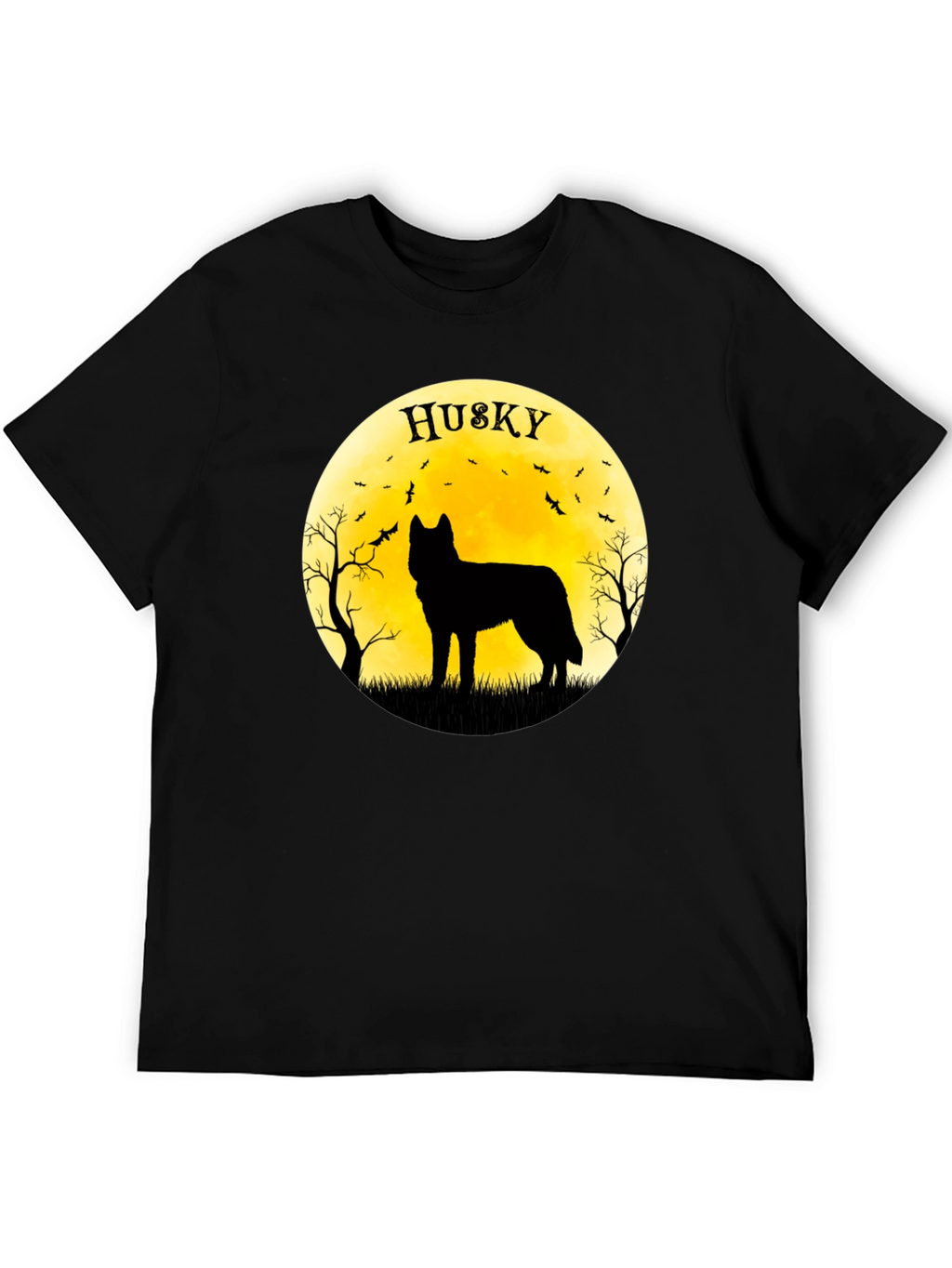 Husky Silhouette T-Shirt - Halloween Moon Design