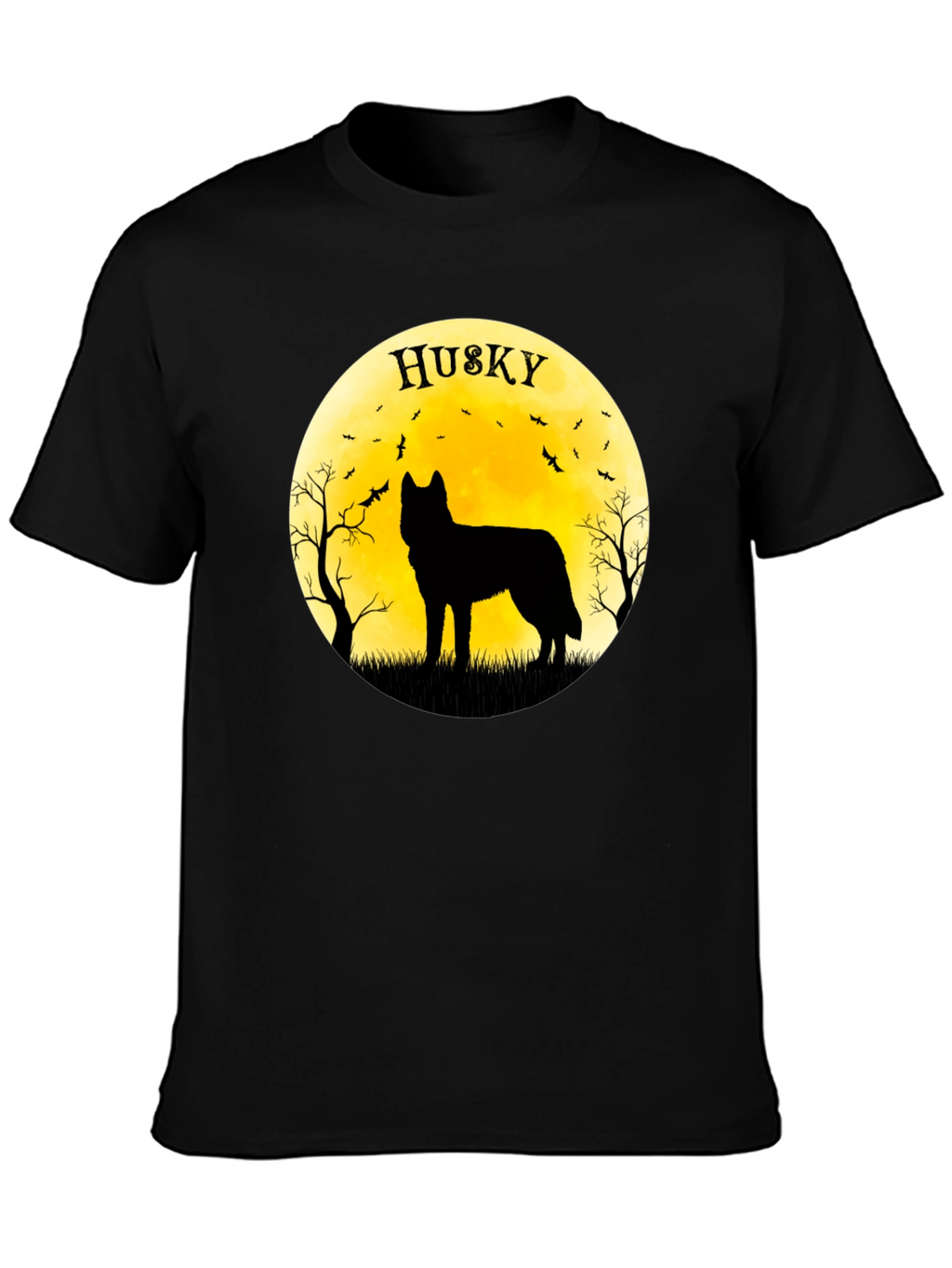 Husky Silhouette T-Shirt - Halloween Moon Design