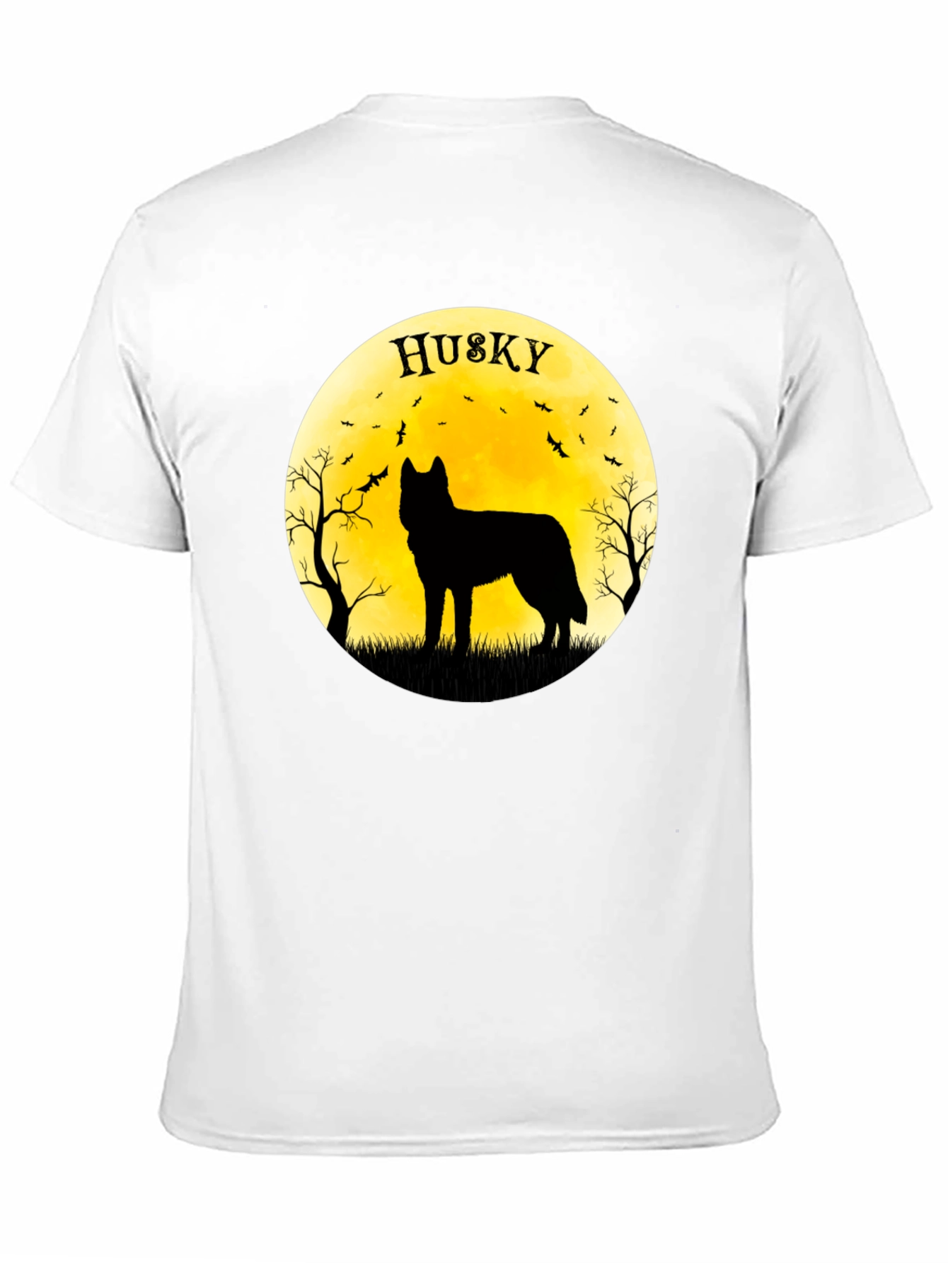 Husky Silhouette T-Shirt - Halloween Moon Design