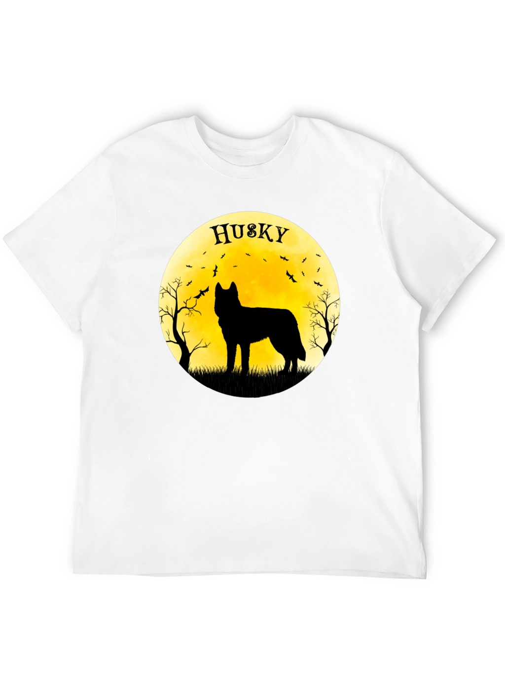 Husky Silhouette T-Shirt - Halloween Moon Design