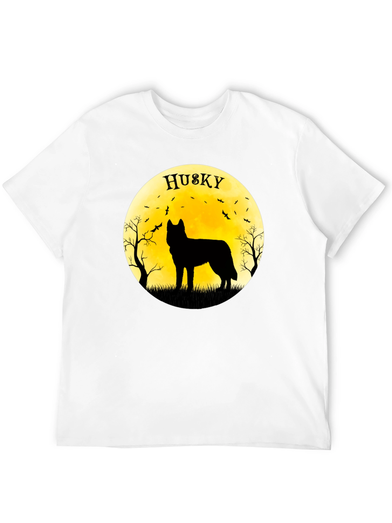 Husky Silhouette T-Shirt - Halloween Moon Design