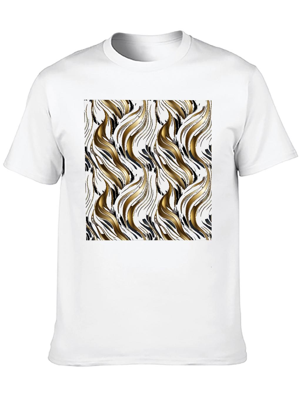 Stylish Black Tee with Abstract Gold & Black Pattern