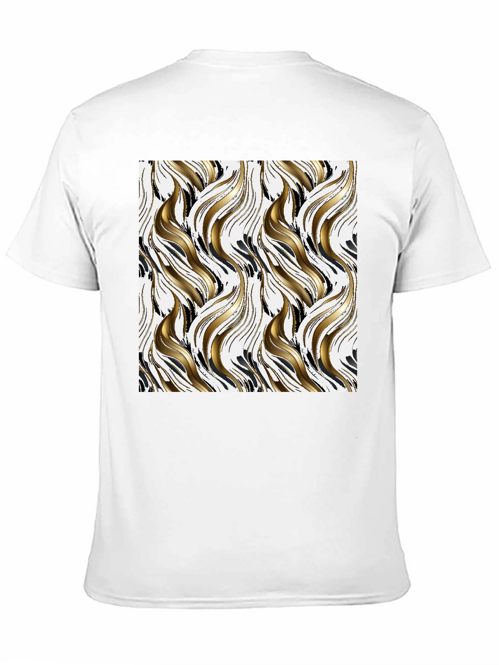 Stylish Black Tee with Abstract Gold & Black Pattern