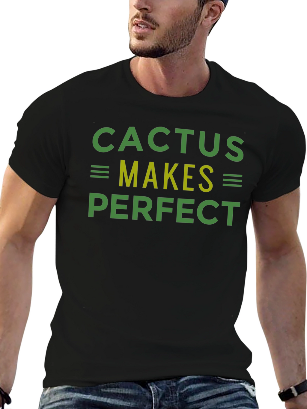 Cactus Makes Perfect Graphic Tee - Black Cotton T-Shirt