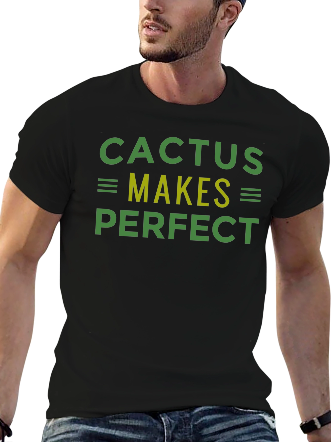 Cactus Makes Perfect Graphic Tee - Black Cotton T-Shirt
