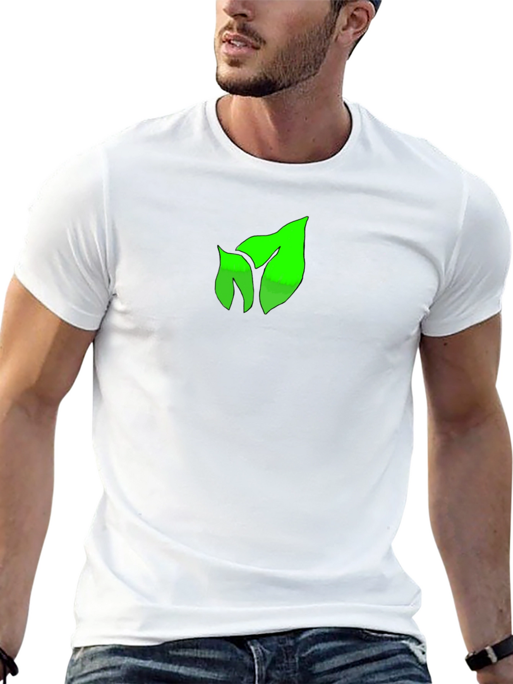 Green Leaf Graphic Black T-Shirt