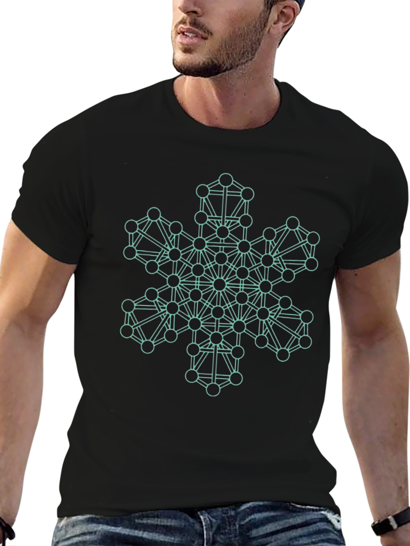 Geometric Snowflake Graphic Tee - Stylish Black T-Shirt