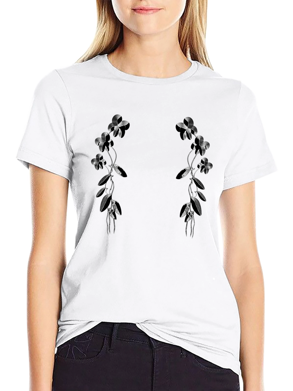 Floral Vine Graphic Black T-Shirt