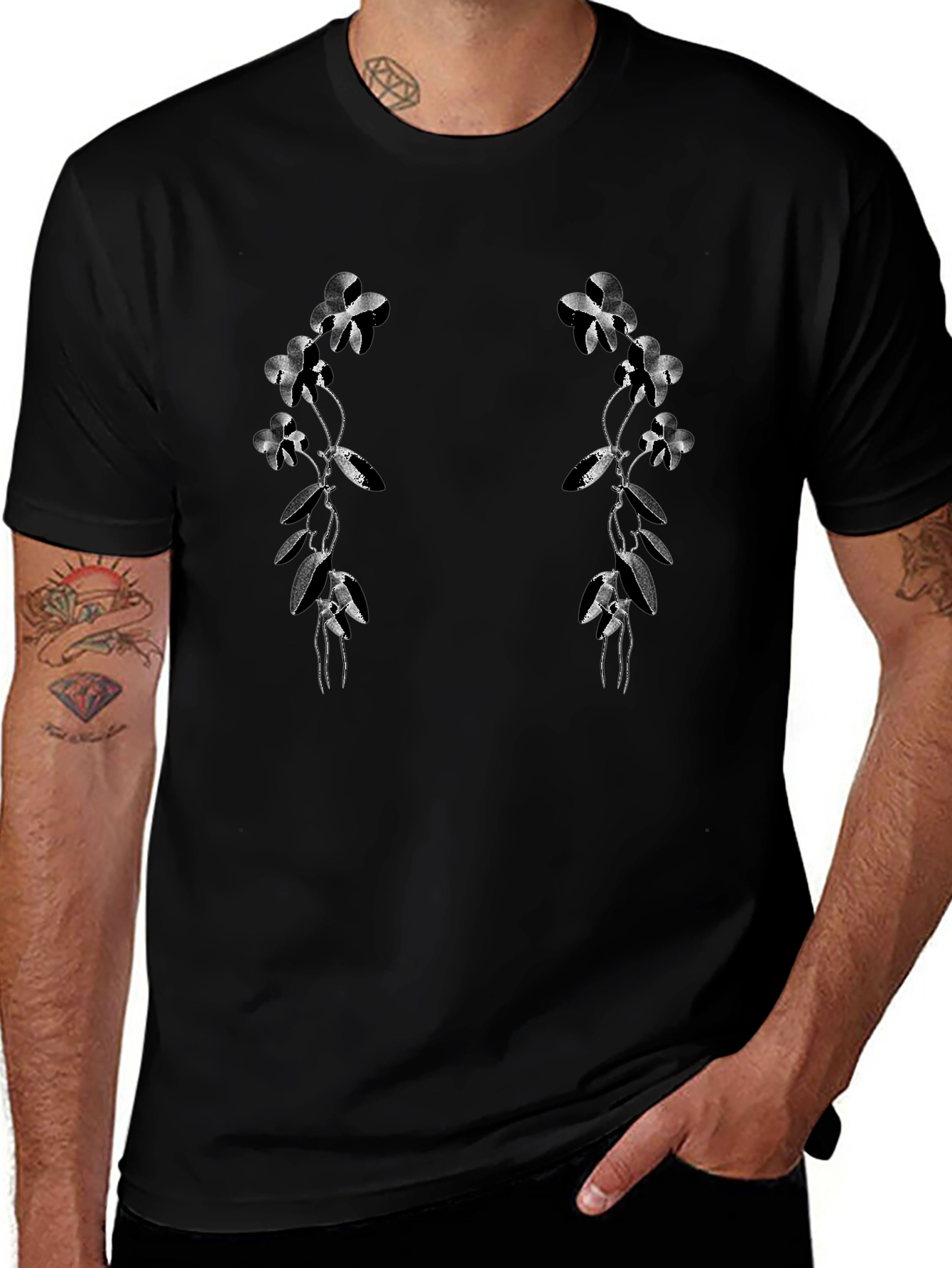 Floral Vine Graphic Black T-Shirt
