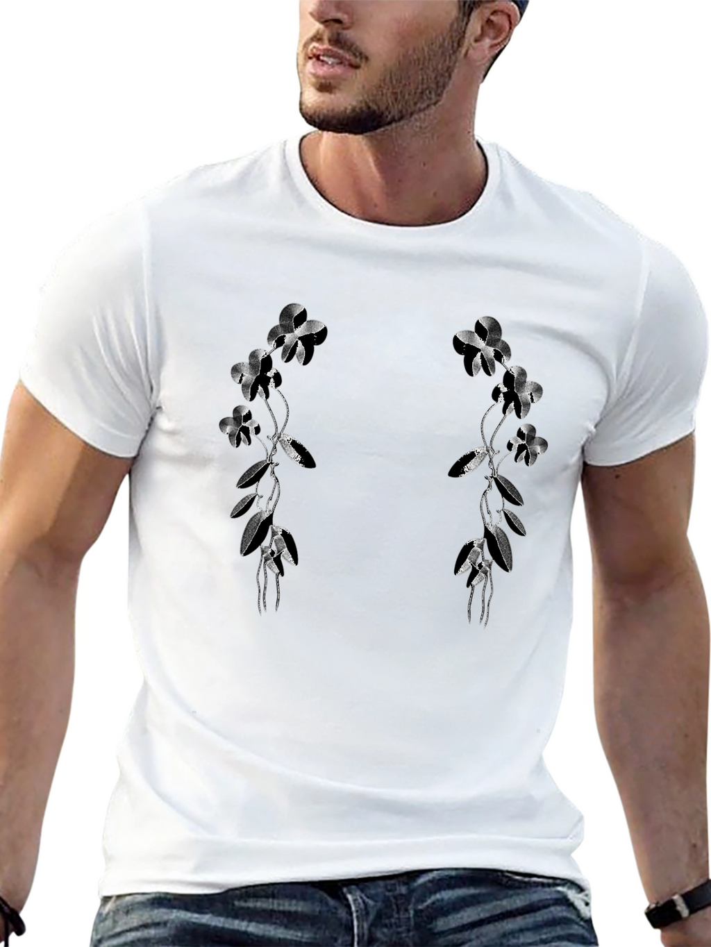 Floral Vine Graphic Black T-Shirt