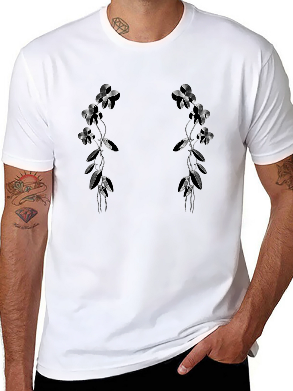 Floral Vine Graphic Black T-Shirt