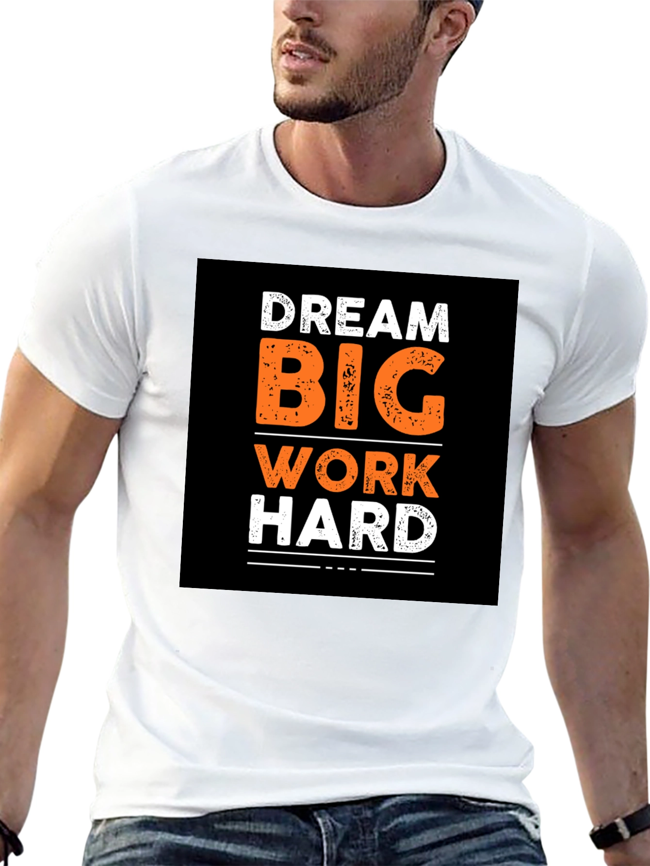 Dream Big Work Hard Graphic Print Black T-Shirt