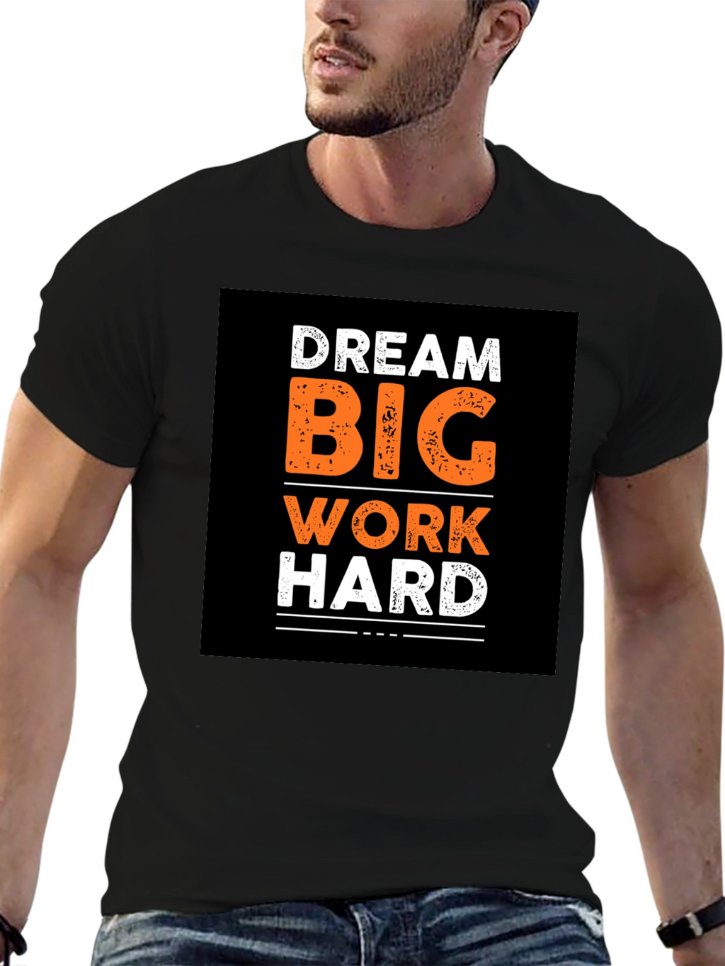 Dream Big Work Hard Graphic Print Black T-Shirt