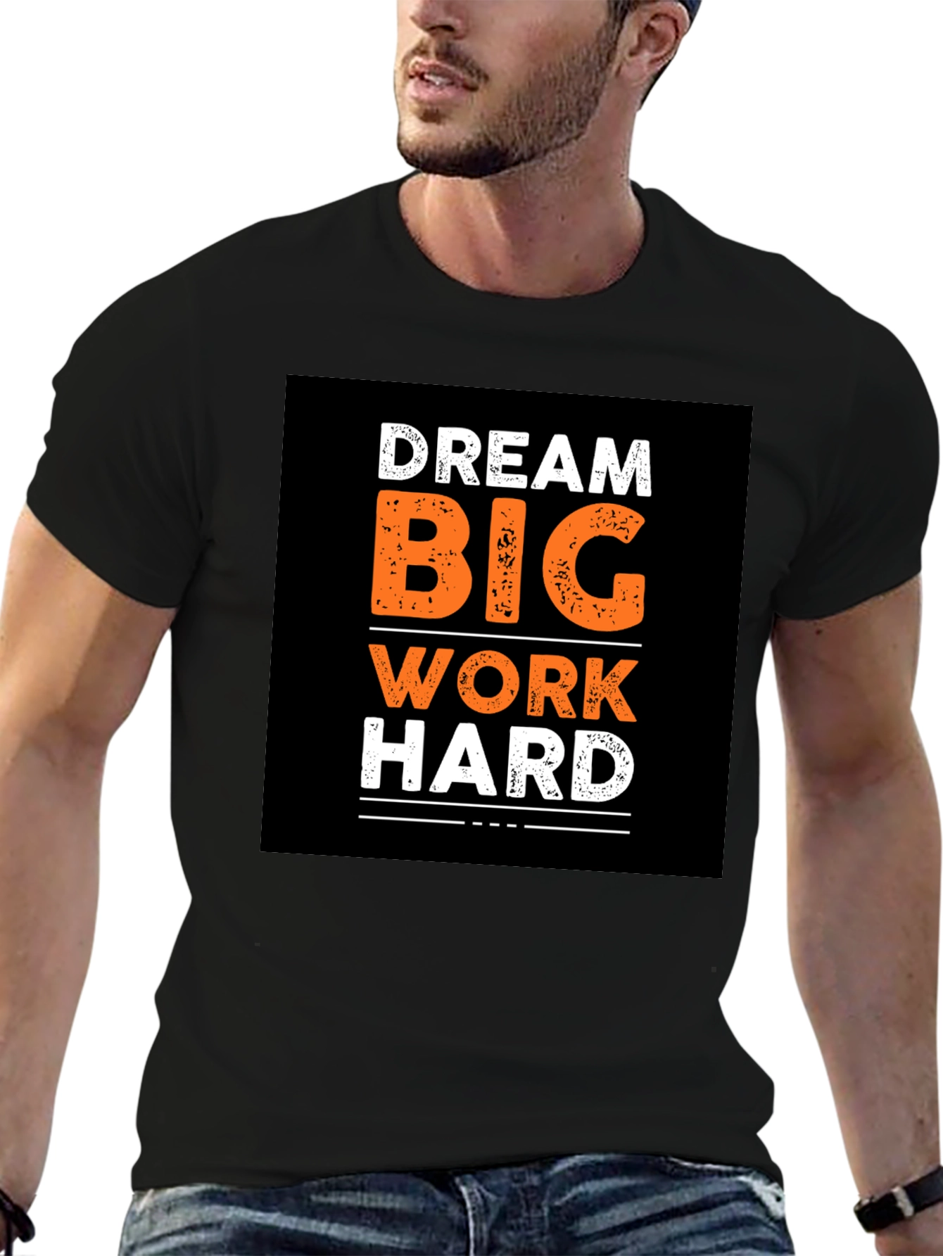 Dream Big Work Hard Graphic Print Black T-Shirt