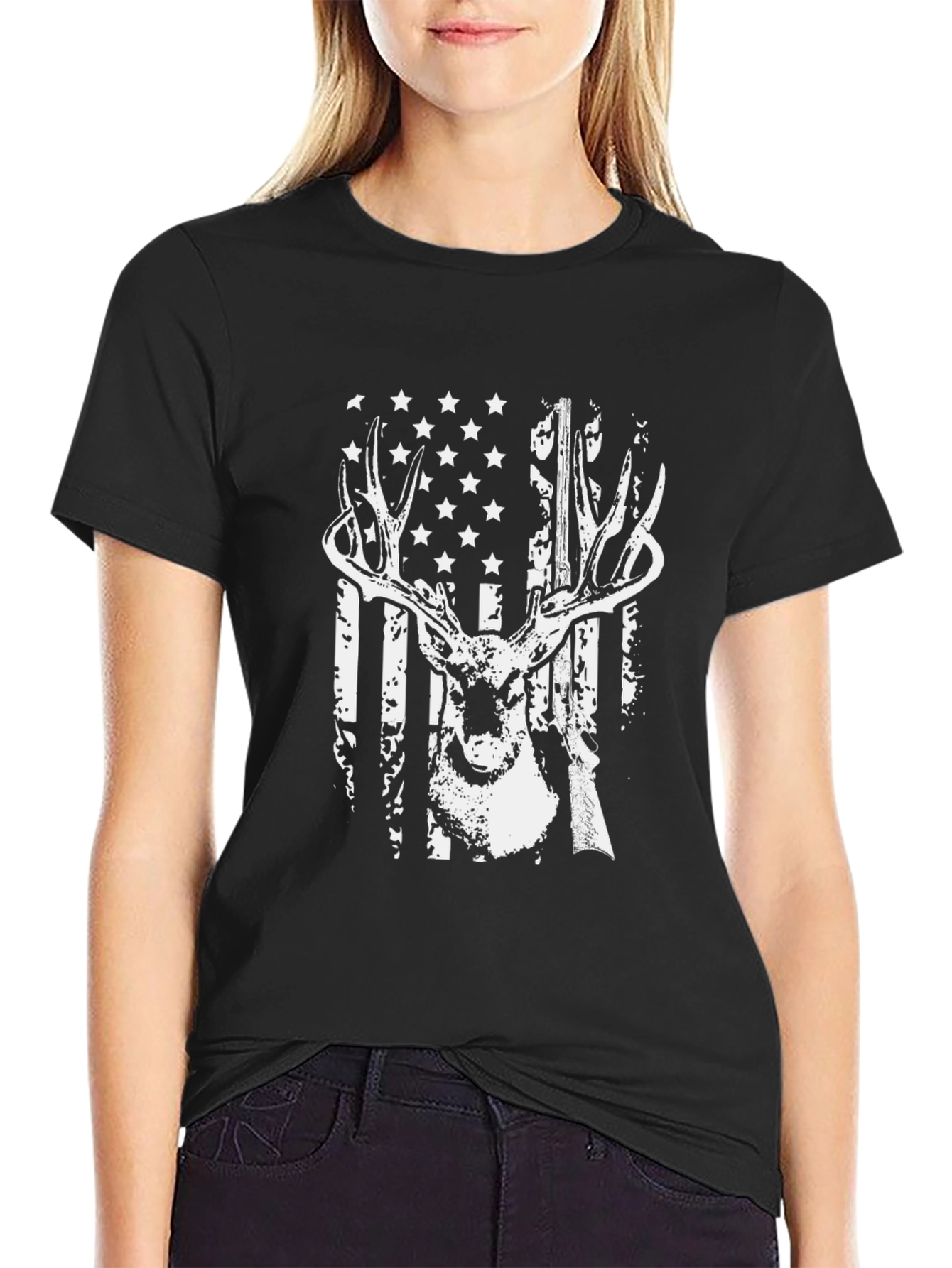 Deer Hunting American Flag T-Shirt