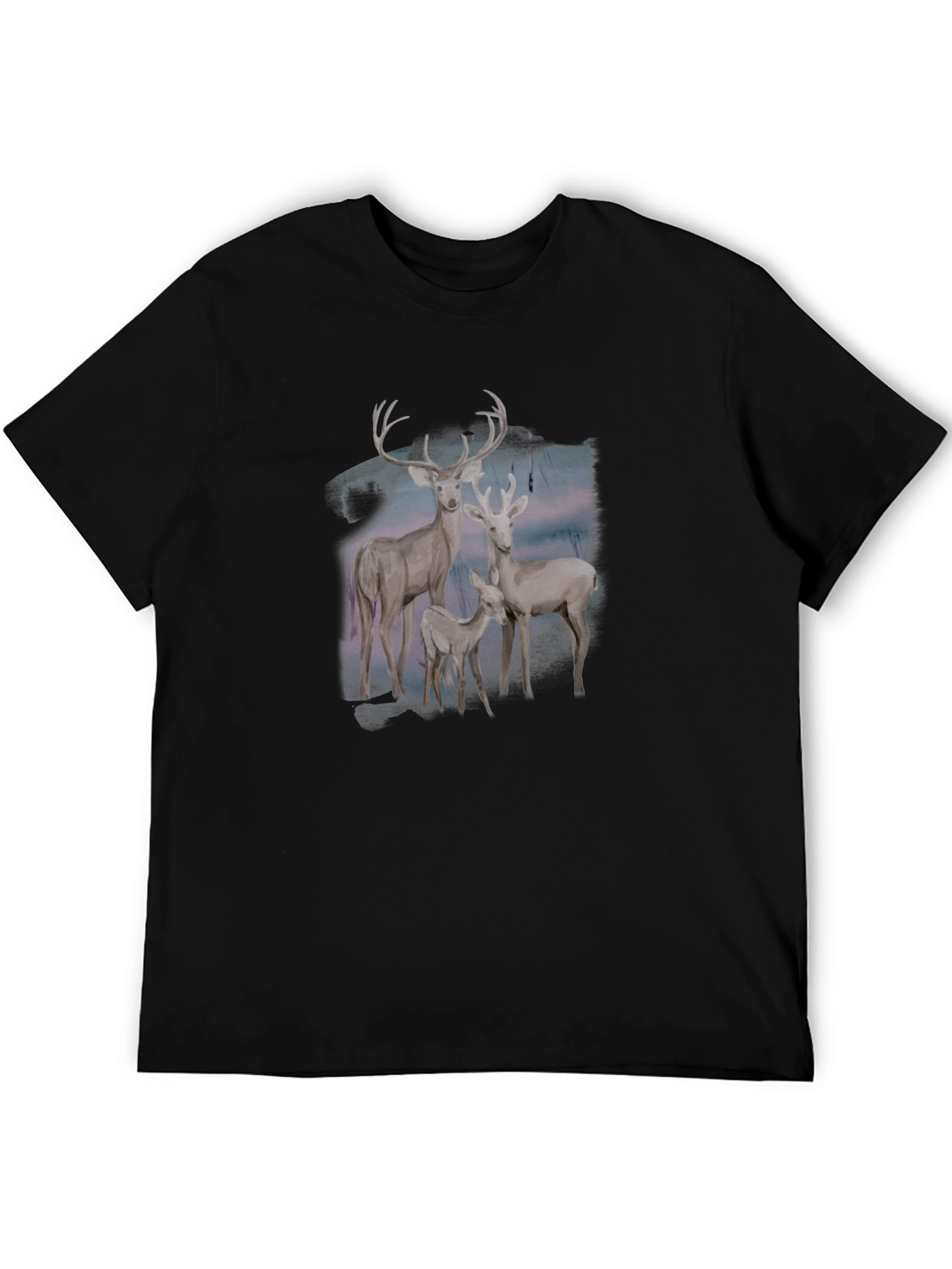 Deer Family Graphic Tee - Black Cotton Blend