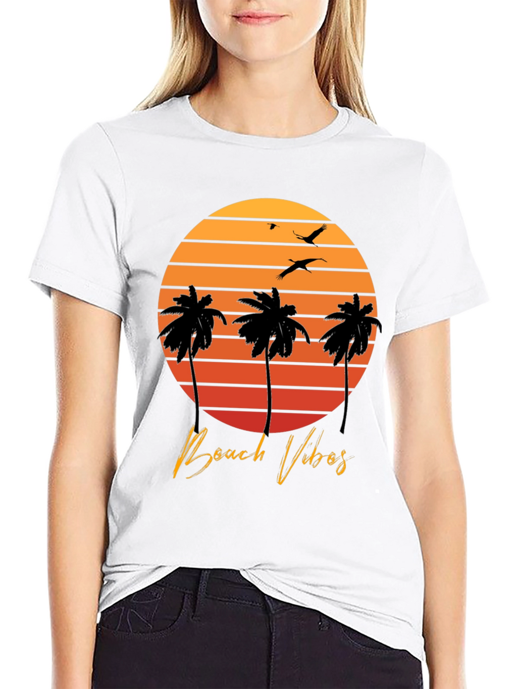 Beach Vibes T-Shirt - Sunset Palm Tree Design