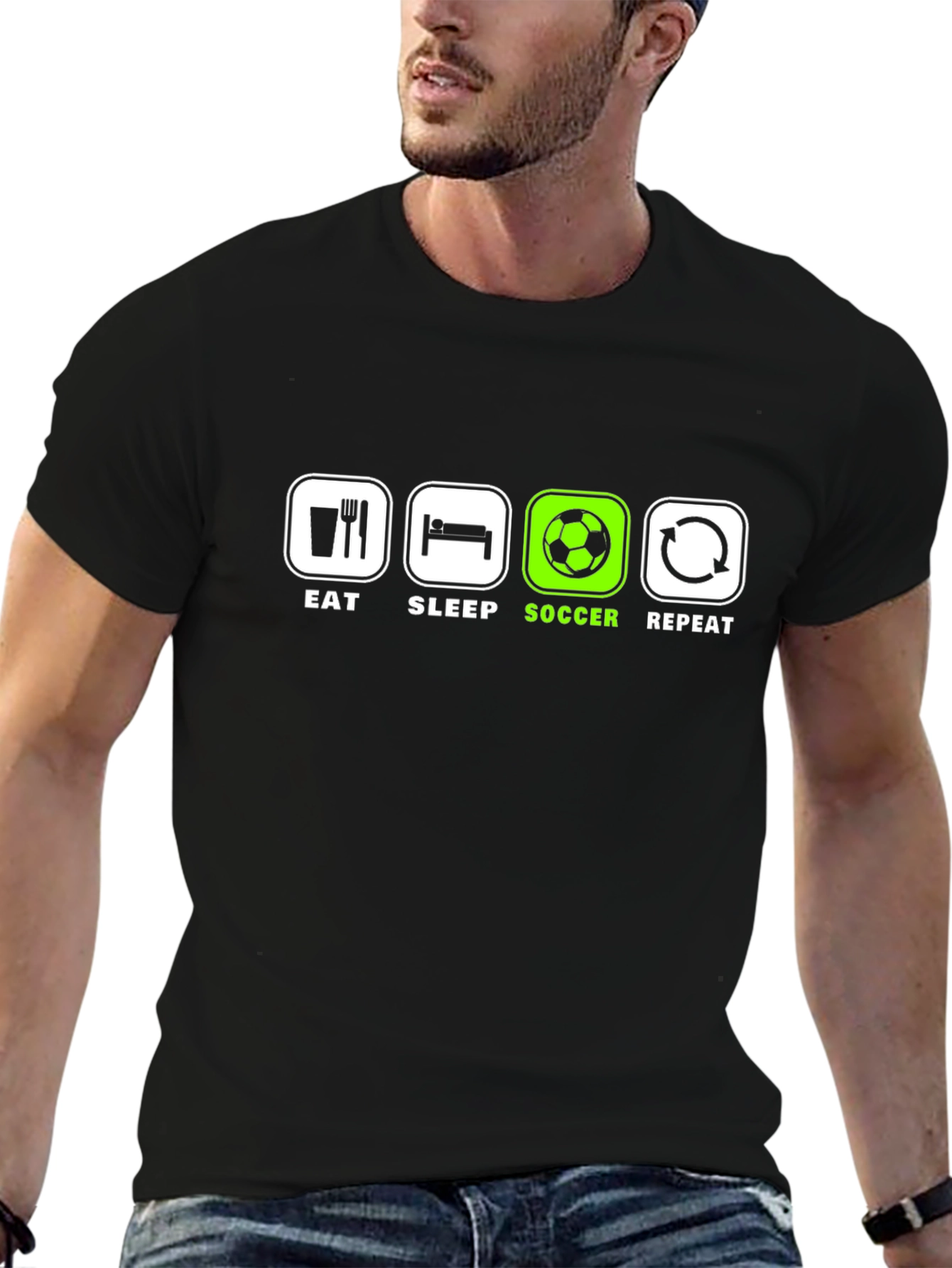 Eat Sleep Soccer Repeat T-Shirt - Black Graphic Tee
