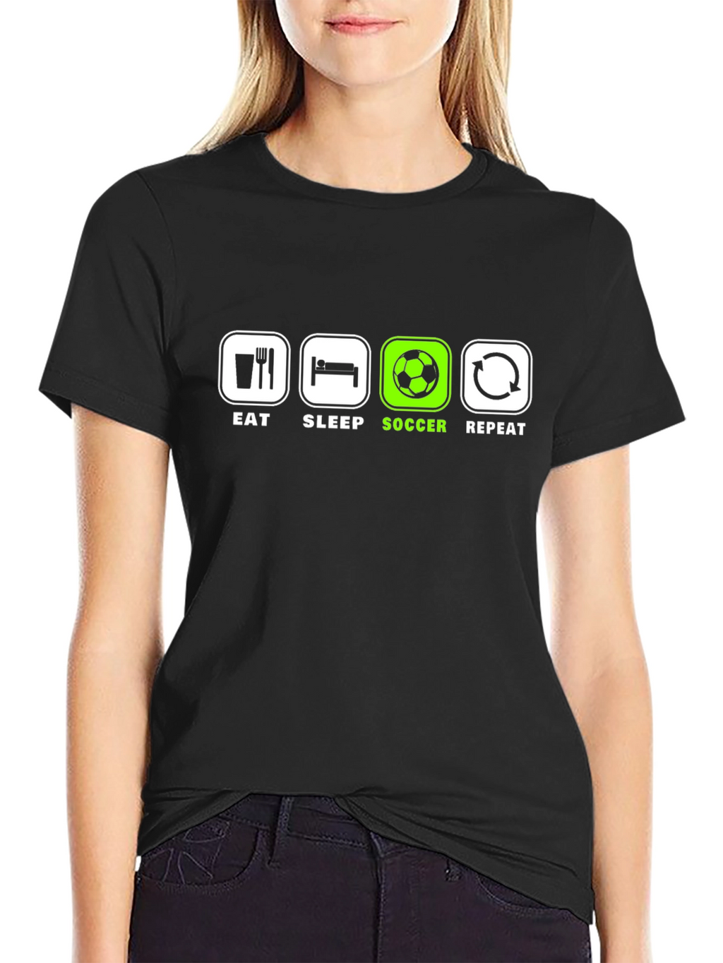 Eat Sleep Soccer Repeat T-Shirt - Black Graphic Tee
