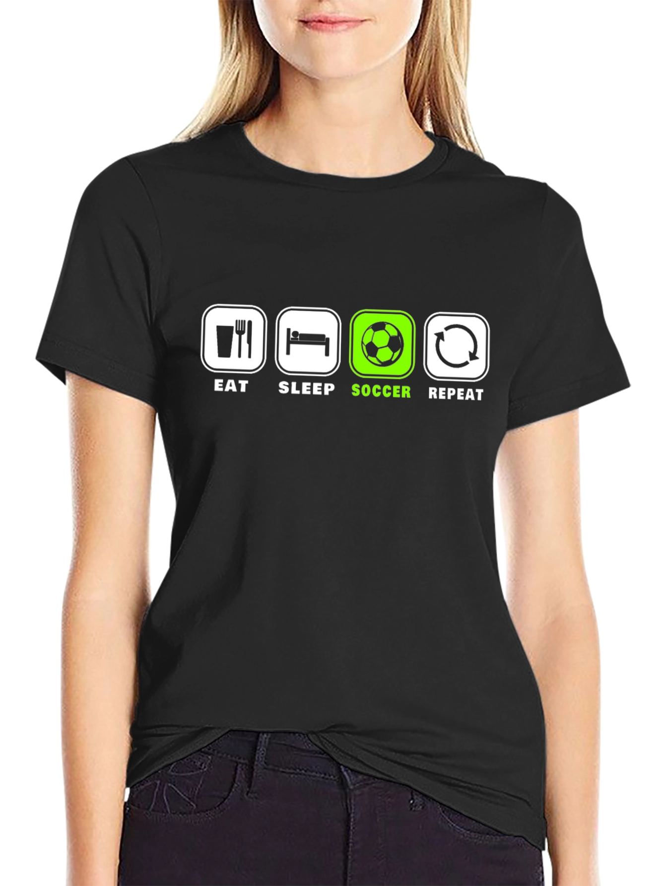 Eat Sleep Soccer Repeat T-Shirt - Black Graphic Tee