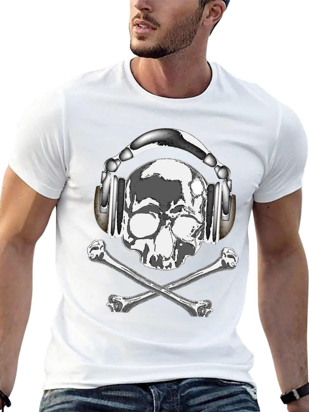Skull with Headphones Graphic Tee - Rocker Style