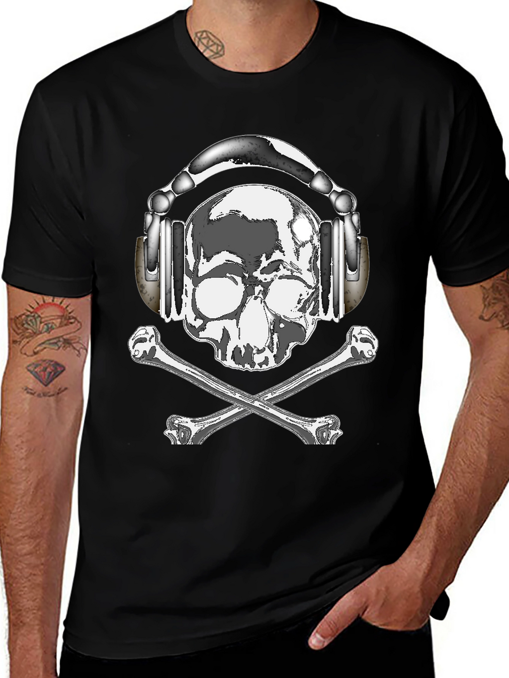 Skull with Headphones Graphic Tee - Rocker Style