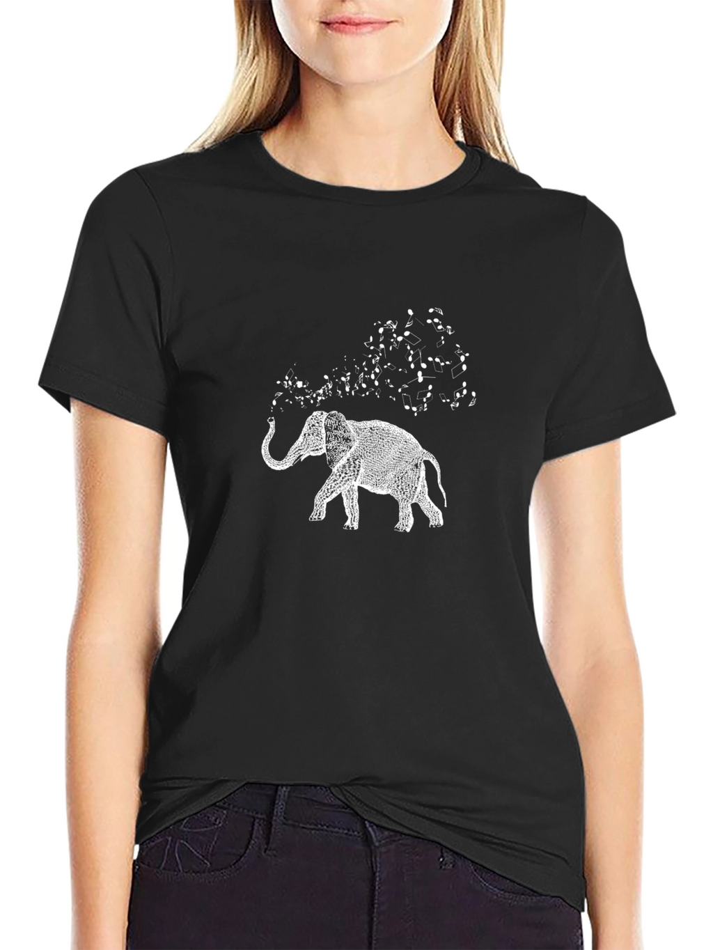 Elephant Music Notes Graphic Tee - Black