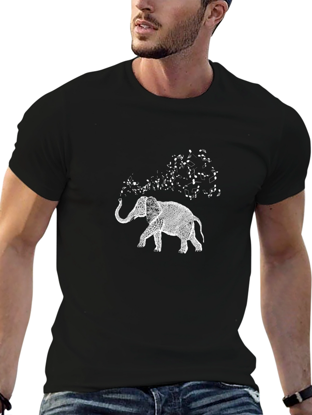 Elephant Music Notes Graphic Tee - Black
