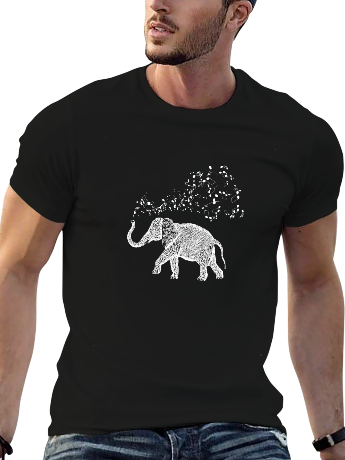 Elephant Music Notes Graphic Tee - Black