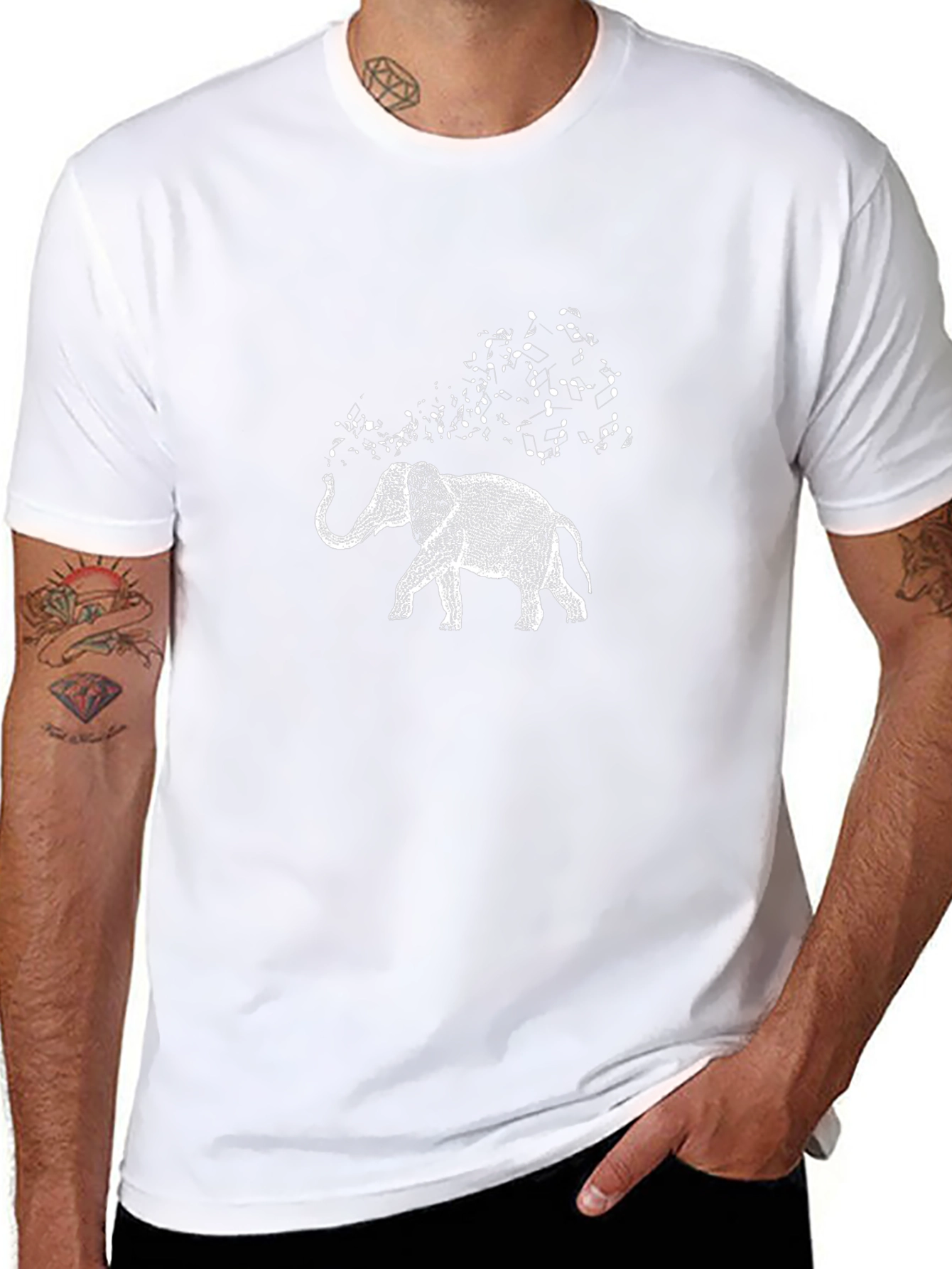 Elephant Music Notes Graphic Tee - Black