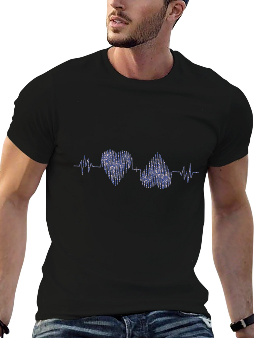 Heartbeat Design Black T-Shirt
