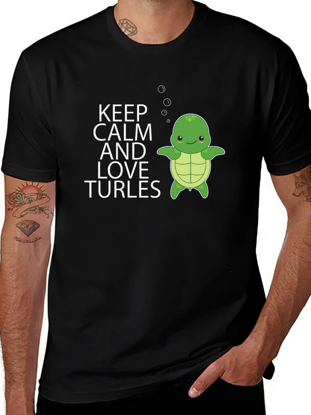 Keep Calm & Love Turtles Mens Black T-Shirt