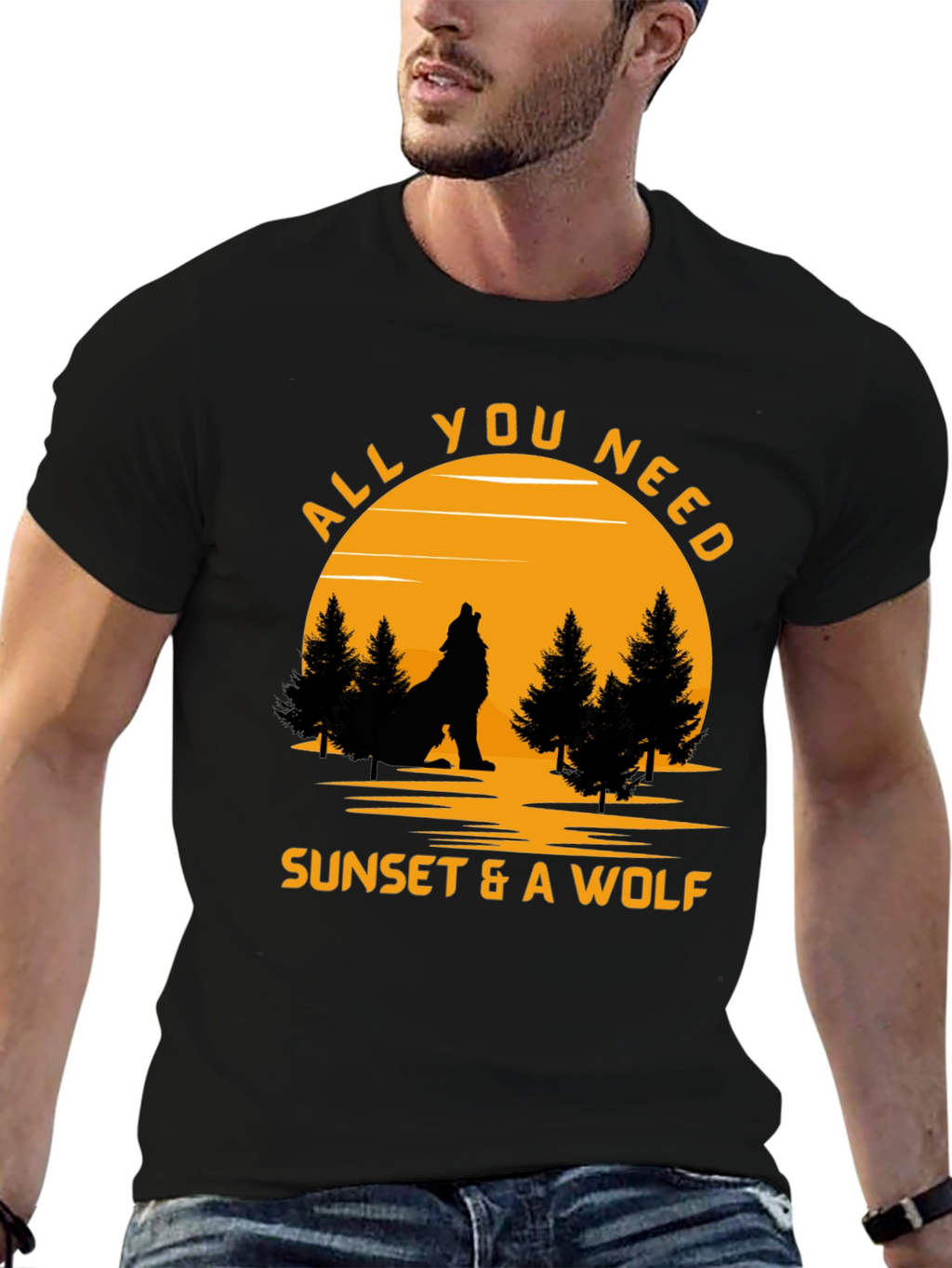 Sunset & Wolf Graphic Tee -  Nature Lover Shirt