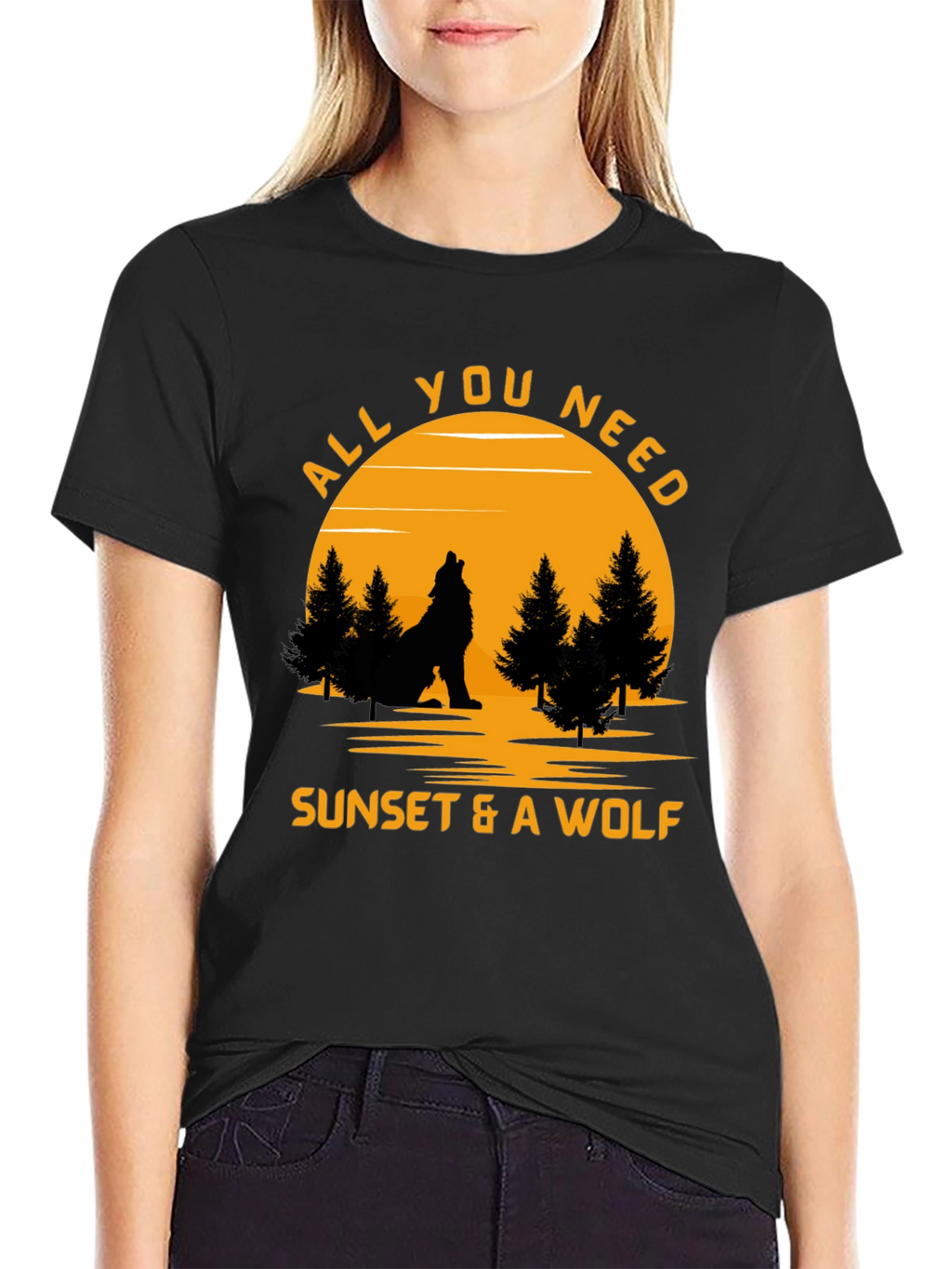 Sunset & Wolf Graphic Tee -  Nature Lover Shirt