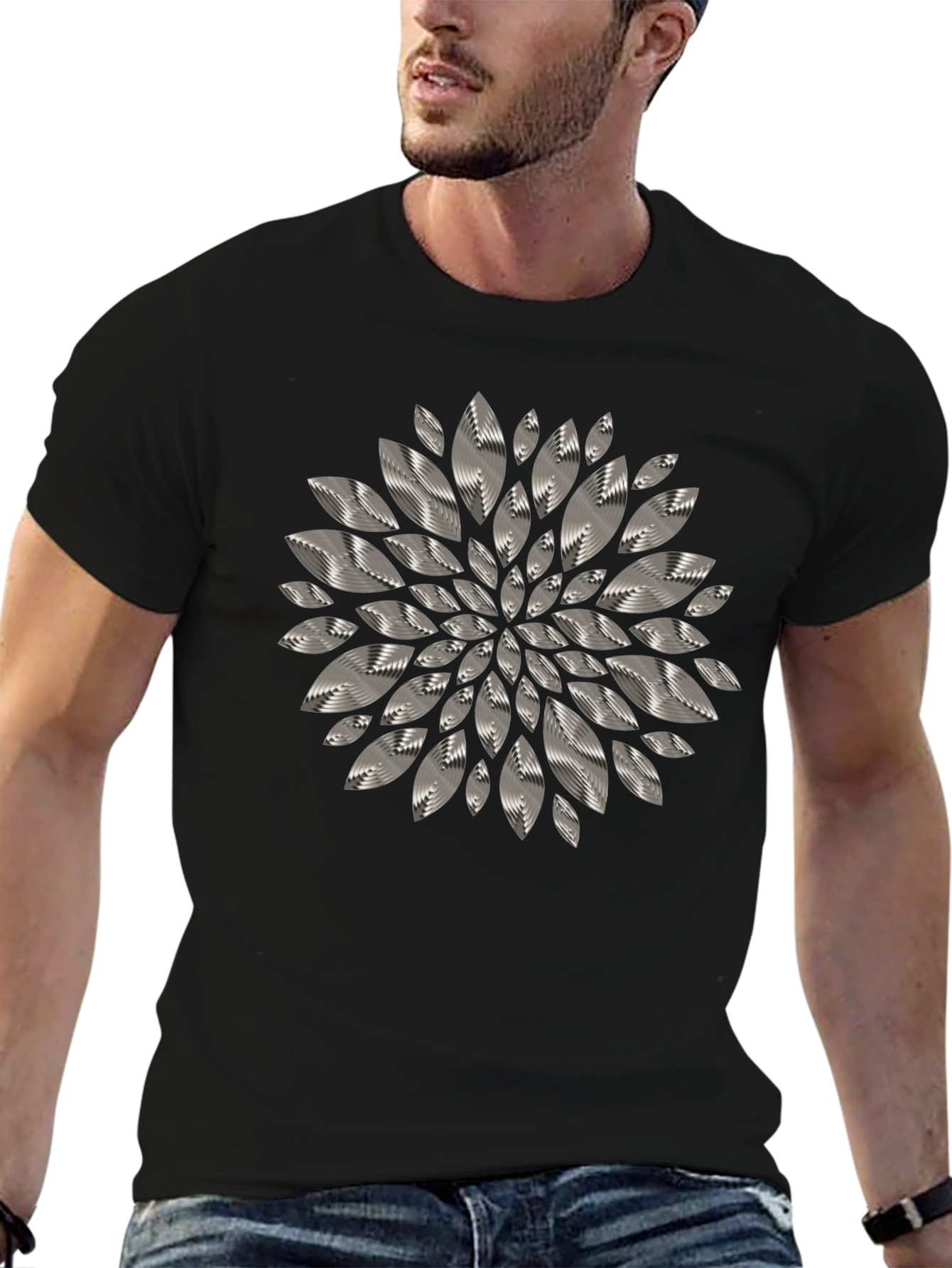 Abstract Floral Graphic Tee - Mens Black T-Shirt