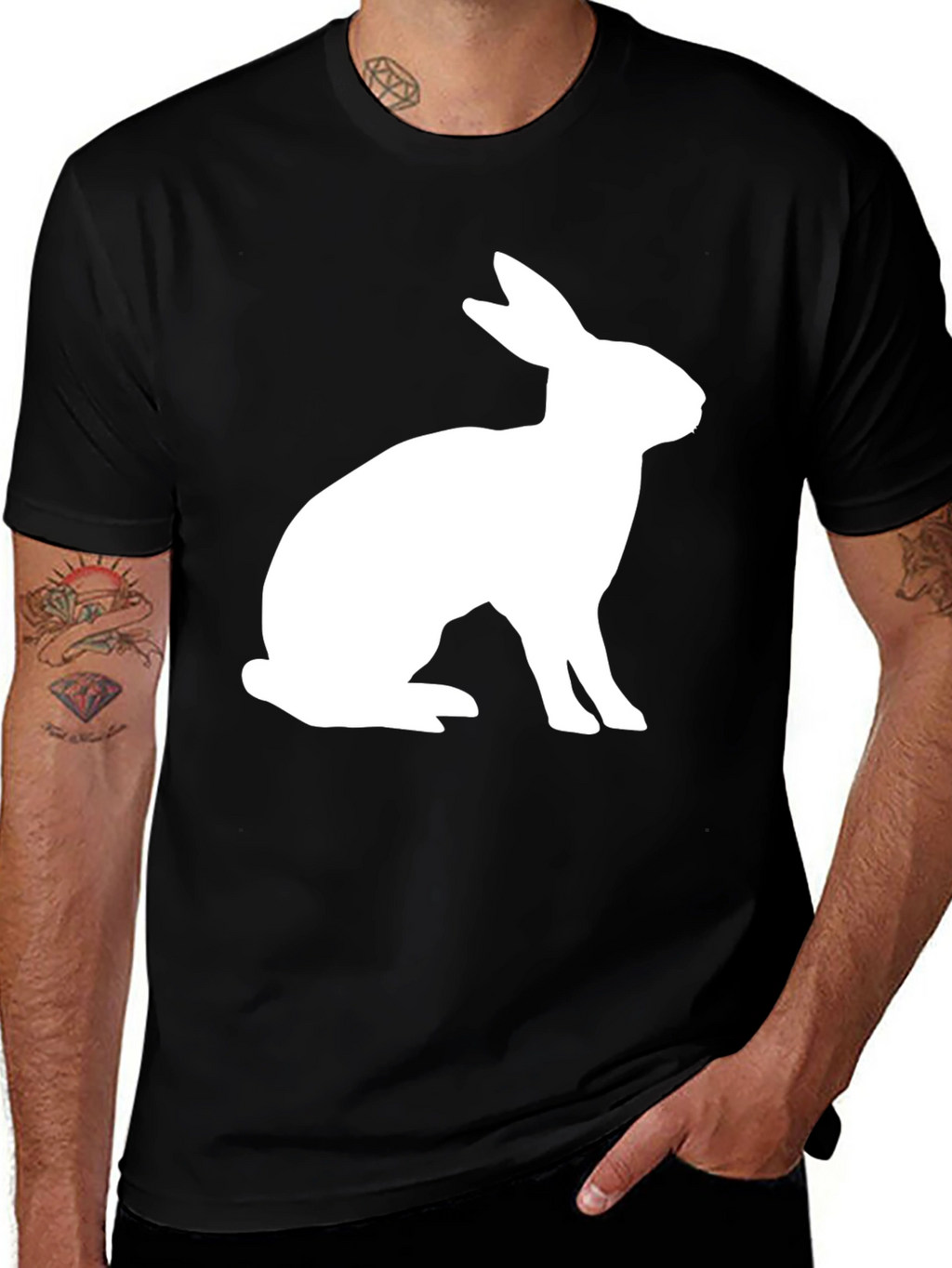 Rabbit Graphic Tee - Black Cotton Blend Casual Shirt