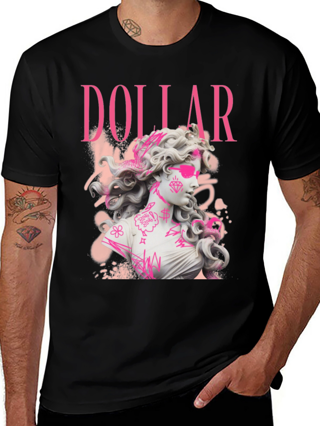 Dollar Statue Graphic Tee - Stylish Black T-Shirt