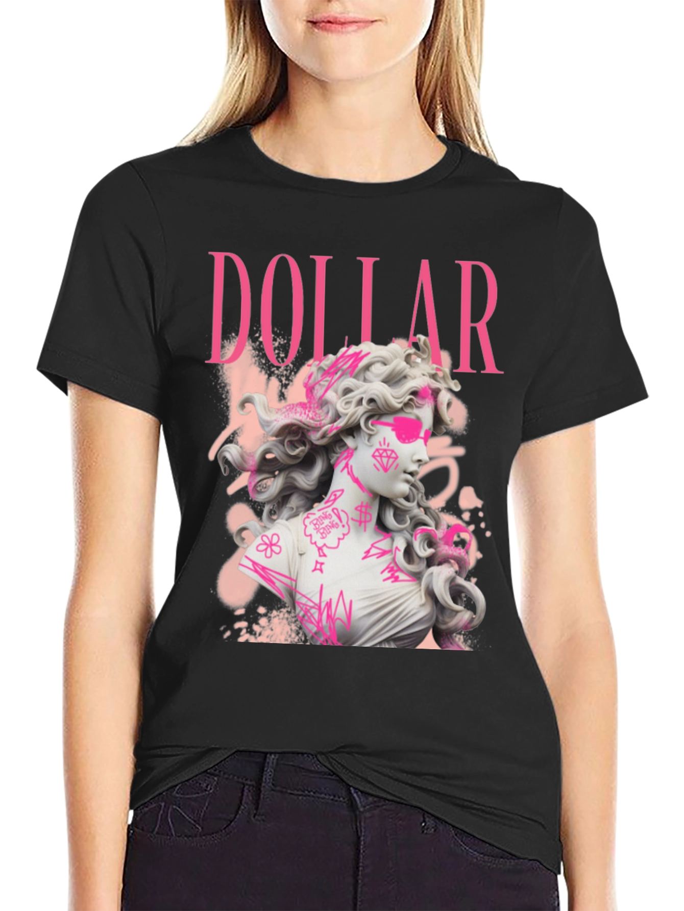 Dollar Statue Graphic Tee - Stylish Black T-Shirt