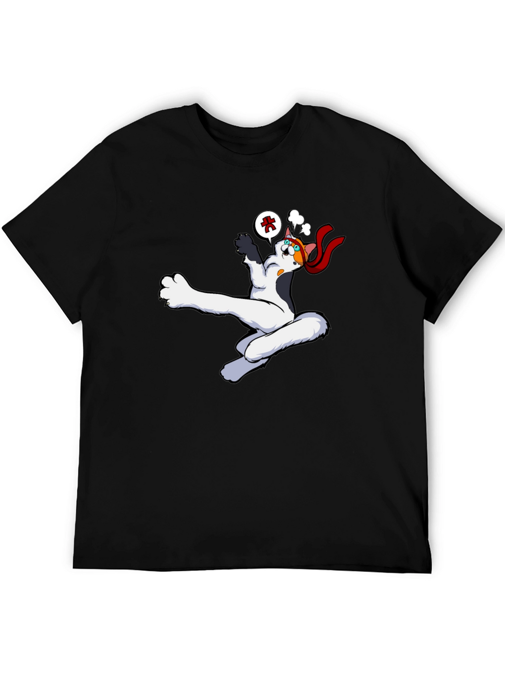 Funny Cartoon Cat Black T-Shirt