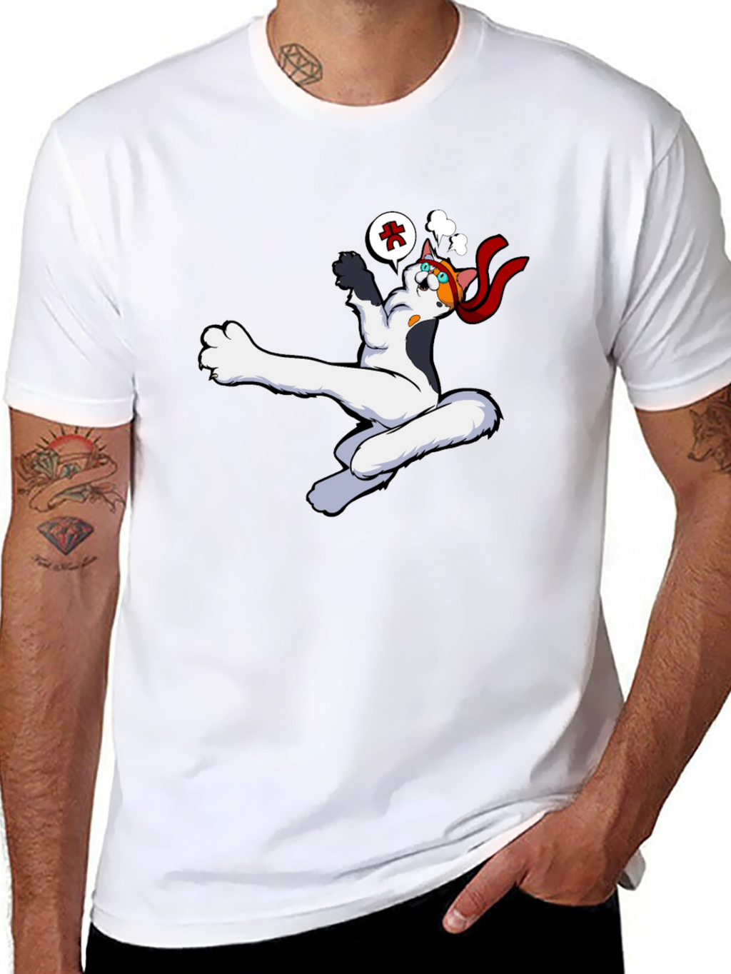 Funny Cartoon Cat Black T-Shirt