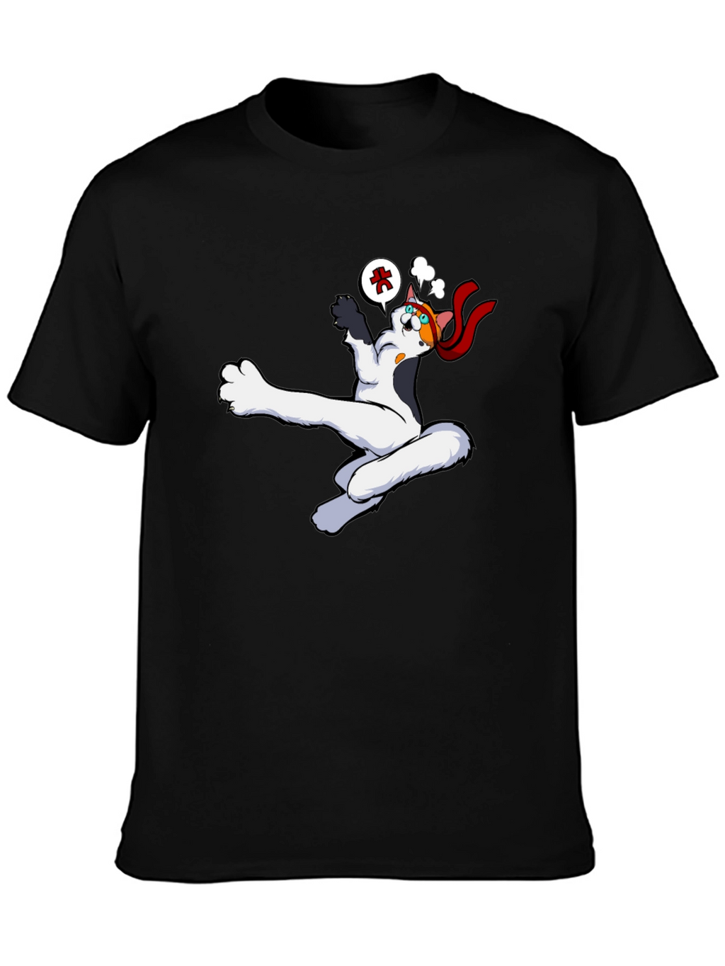 Funny Cartoon Cat Black T-Shirt