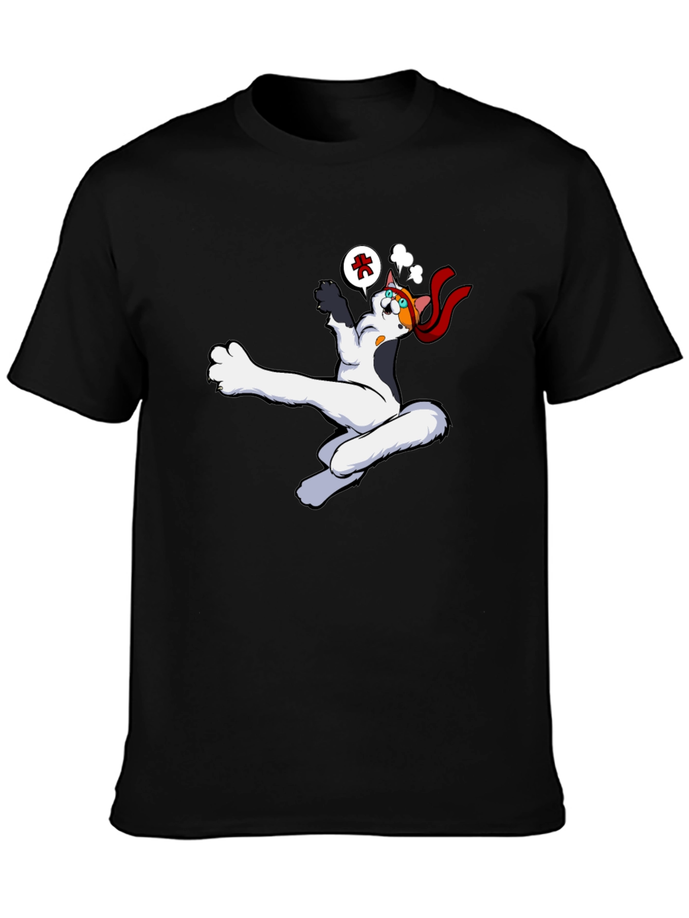 Funny Cartoon Cat Black T-Shirt