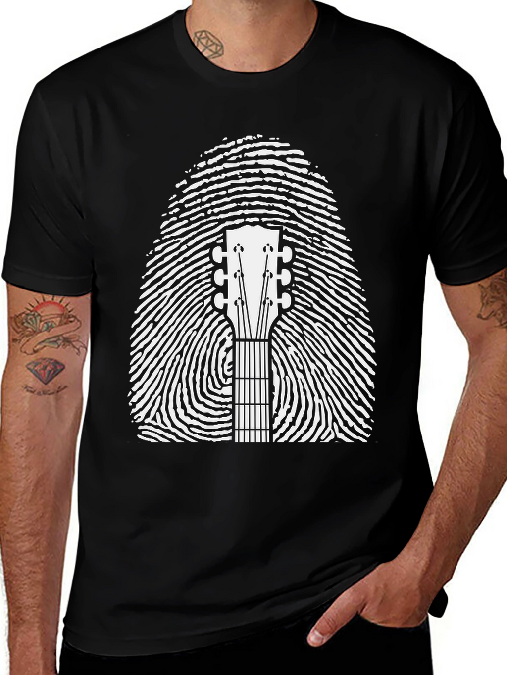 Guitar Fingerprint Graphic Tee - Black