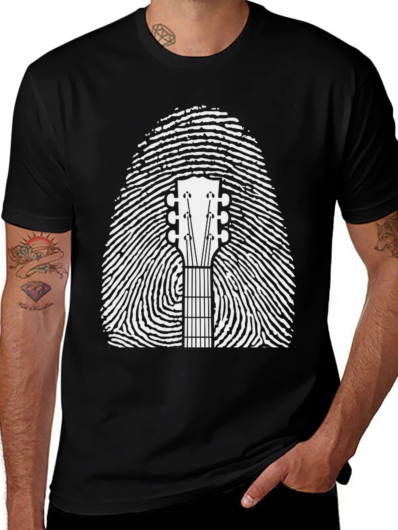 Guitar Fingerprint Graphic Tee - Black